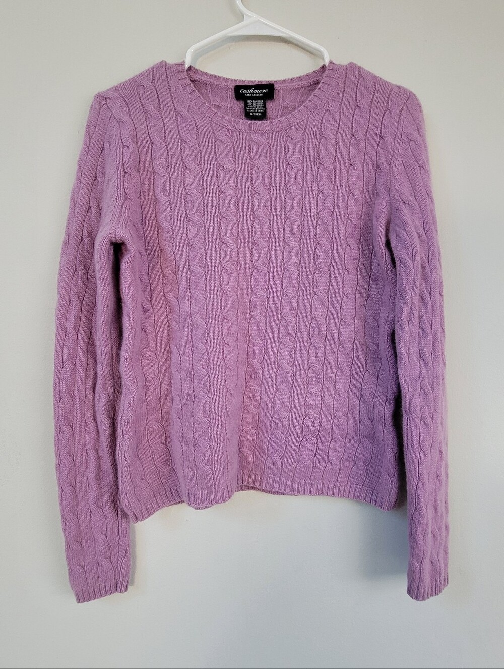 Lord & Taylor Cashmere Purple Cable Knit Sweater Women Size S Layers Preppy